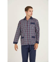 Yeni Sezon Apaj Yaka Ekose Desenli Erkek Pijama Takımı (Bordo)