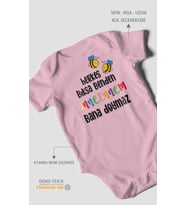 Herkes Bıksa Benden Anneannem Bana Doymaz Baskılı Bebek Zıbını  %100 Pamuk Kısa Kol (Koyu Pembe)