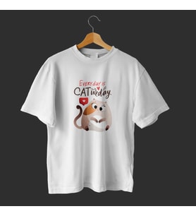 Brown Red Cute Funny Illustrated Fluffy Everyday Cat T-Shirt (Beyaz)