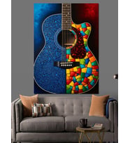Gitar Mavi Mozaik Sanat Dekoratif Kanvas - Mdf Ahşap Tablo