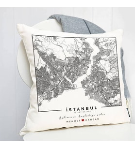 Kişiye Özel Aşkımızın Şehri Haritalı Yastık