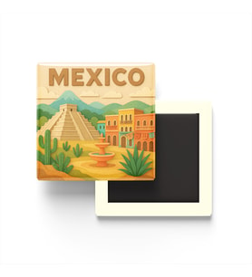 Meksika - Mexico - Paper Cut Art - Baskılı Buzdolap Magneti Kare - 9x9 cm