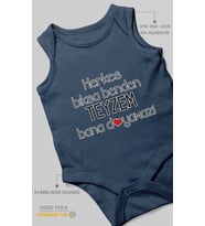 Herkes Bıksa Benden Teyzem Bana Doyamaz! Baskılı Bebek Zıbını – Çıtçıtlı Body  %100 Pamuk Sıfır Kol (Lacivert)