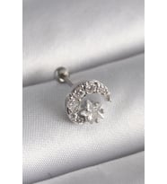 pilelistore 316L Çelik Gümüş Renk Zirkon Taşlı Ay Yıldız Tragus Piercing - TJ-PR1257
