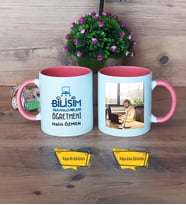 Bilişim Teknolojileri Öğretmeni Kupa Bardak Pembe Fotoğraflı Öğretmenler Günü Hediyesi