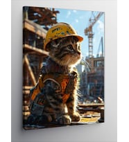 Kanvas Tablo Baret Takan İnşaatçı Kedi