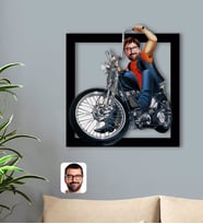 BK Gift Kişiye Özel Erkek Motorcu Karikatürlü 3D Ahşap Tablo-5