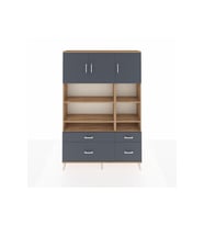 Arges Dolap 10 Raflı 4 Çekmeceli 3 Kapaklı 132x30x195 Çam-Antrasit/Antrasit