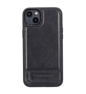 Bouletta Apple iPhone 14 Plus Uyumlu Deri Standlı Arka Kapak RST1 (Siyah)