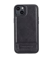 Bouletta Apple iPhone 14 Plus Uyumlu Deri Standlı Arka Kapak RST1 (Siyah)