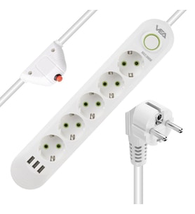 Vea VA-21562 5'li 3xUSB'li 1.5Metre Akım Korumalı Priz Beyaz