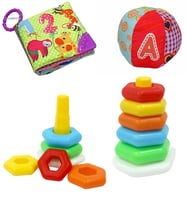 Renkli Altıgen Halkalar + Hışırtılı İlk Kitabım + Çıngıraklı Top Eğitici Zeka Geliştirici Set (Karışık)