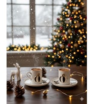 REGNA HOME Fine Living ELEGANT PUMPKİN 4 PARÇA 2 KİŞİLİK KAHVE FİNCANI (Siyah Beyaz)