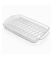 Çapraz Hasır Desen Cam Tepsi – Sunumluk – Meyvelik – 33×20 cm (Şeffaf)