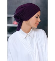 Mürdüm Pratik Hazır Geçmeli Tesettür Bone Sandy Kumaş Pileli Nervürlü Güllü 1806_07