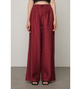Kadın Düz Renk Beli Lastikli Bol Paça Pantolon (Bordo)