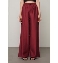 Kadın Düz Renk Beli Lastikli Bol Paça Pantolon (Bordo)