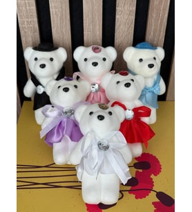 Elbiseli Strafor Ayıcık 12 cm 6’lı Renkli Paket Özel Gün & Organizasyon Süsü