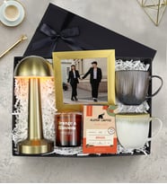Masa Lambası & Porselen Kupa & Mum & Gold Çerçeve & Filtre Kahve Premium Hediye Seti