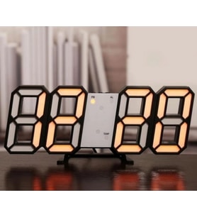 3D LED Dijital Alarm Termometre Takvim Özellikli Masa Duvar Saati (Turuncu)