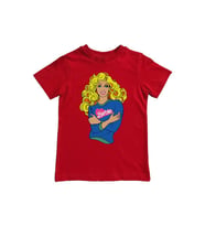 Barbie baskılı pamuklu penye kumaş yazlık çocuk tişört (Kırmızı)