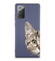 Samsung Galaxy Note 20 Uyumlu Lansman Kılıf Catface Tasarımlı İçi Kadife Kapak-Petrol Mavisi (Şeffaf)