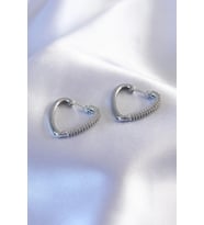 pilelistore Gümüş Renk Zirkon Taşlı Kalp Model Kadın Küpe - TJ-BKP7239