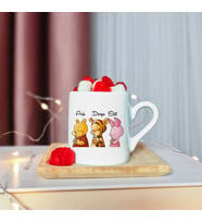 Winnie The Pooh Arkadaş Tasarımlı Ahşap Tabaklı Kişiye Özel Türk Kahvesi Fincanı