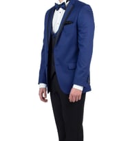 Lacivert Gabardin Mono Yaka Astarlı Yelekli 6 Drop Slim Fit Dar Kesim Smokin Damatlık 1001190153