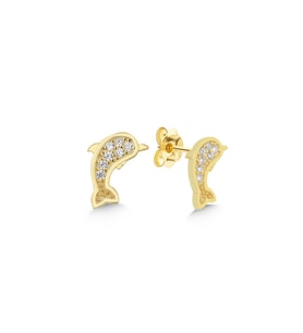 925 Ayar Gold Zirkon Taşlı Yunus Gümüş Küpe