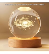 Gün Işığı Led’li 3d Kristal Galaksi Küre Ahşap Tabanlı Dekoratif Lamba