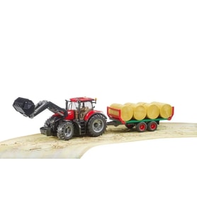 Case IH Optum 300 CVX Kepçeli Traktör ve Balya Taşıma Römorku 1:16 Model