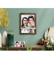 BK Gift Kişiye Özel Sevgililer Karikatürlü Doğal Masif Ahşap Çerçeveli Tablo Duvar Rafı-81