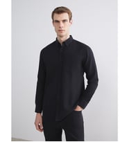 LCWAIKIKI Classic Siyah Regular Fit Uzun Kollu Keten Karışımlı Erkek Gömlek