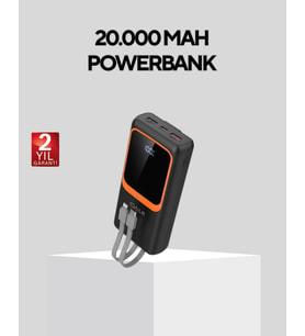 Powerbank 20000 mAh Dijital Ekranlı ve Çok Kablolu Hızlı Şarj Cihazı