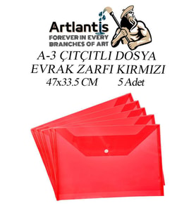 A3 Çıtçıtlı Dosya Kırmızı 5 Adet A-3 Çıt çıtlı Zarf Dosya Transparan 47x33.5 cm Büyük Boy Çıtçıtlı Dosya