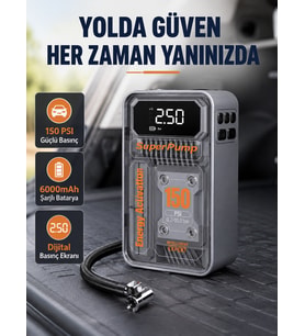 Şarjlı Kablosuz Ha Pompası – 150 PSI Basınç, LED Ekran ve 6000mAh Batarya