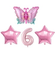 Pembe Kelebekli 6 Yaş Folyo Balon Set