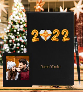 Yılbaşı İçin Kişiye Tasarım Özel Defter Kalem & Instagram Çerçeve Hediye Seti
