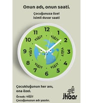 İsme Özel Sevimli Dünya Çocuk Odası Duvar Saati Orta Boy 30 cm Beyaz Camlı Sessiz