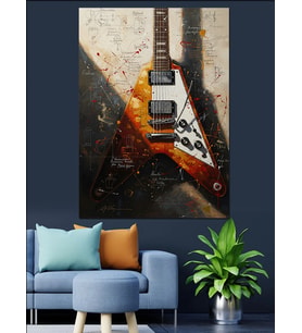 Sanatsal Çizimli Modern Elektro Gitar Dekoratif Kanvas - Mdf Ahşap Tablo