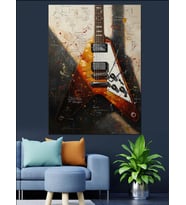 Sanatsal Çizimli Modern Elektro Gitar Dekoratif Kanvas - Mdf Ahşap Tablo