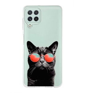 PrintiFy Samsung Galaxy M22 ile Uyumlu 1mm Slim Fit Kedi 3 050d Baskılı Şeffaf  Kılıf