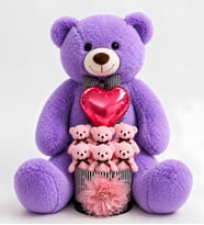 90 cm Peluş Ayıcık ve Kalp Balonlu Premium 6’lı Pembe Ayıcık Buketi – Sevgiliye Özel Romantik Hediye