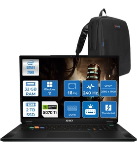 Msı Nb Stealth 18 Hx Aı Ultra 9 275HX 32GB Ddr5 2tb SSD 12GB/RTX5070TI/140W 18" QHD+(2560X1600) 240Hz IPS Windows 11 Pro Taşınabilir Bilgisayar A2XWHGP11 + Zettaçanta