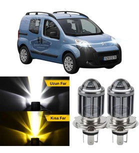 Citroen Nemo 2008-2022 Uyumlu Mercekli Far Ampulü Led Xenon Sarı-Beyaz Şimşek Etkili Uzun Kısa