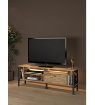 Lotus Led Işıklı Özel Tasarım Metal Ayaklı Minifiksli Tv Ünitesi - Tv Sehpası 140 Cm (Kahverengi)