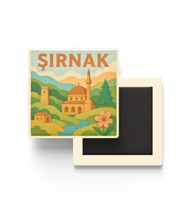 Şırnak - Memleket Temalı - Paper Cut Art - Baskılı Buzdolap Magneti Kare - 9x9 cm