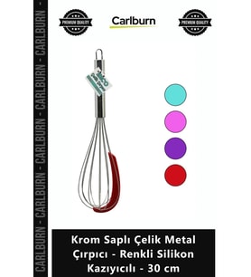 Özel Üretim Mutfak Profesyonel Krom Saplı Çelik Metal Çırpıcı Renkli Silikon Kazıyıcılı 30 cm