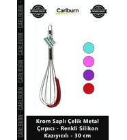 Özel Üretim Mutfak Profesyonel Krom Saplı Çelik Metal Çırpıcı Renkli Silikon Kazıyıcılı 30 cm
